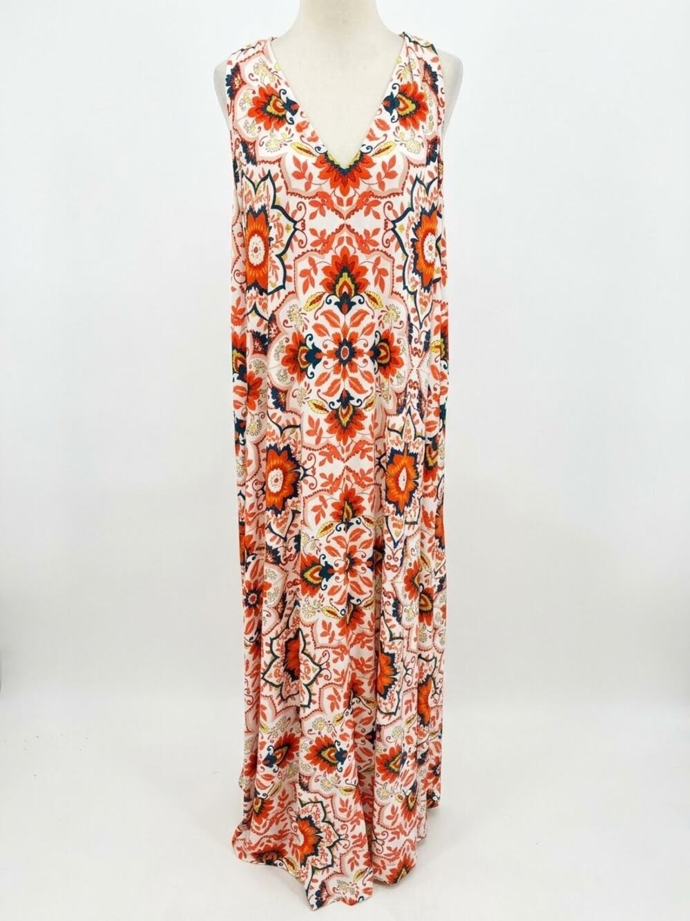 Boden Boho Medallion Print Viscose Flowy Vacation Racerback Maxi Dress